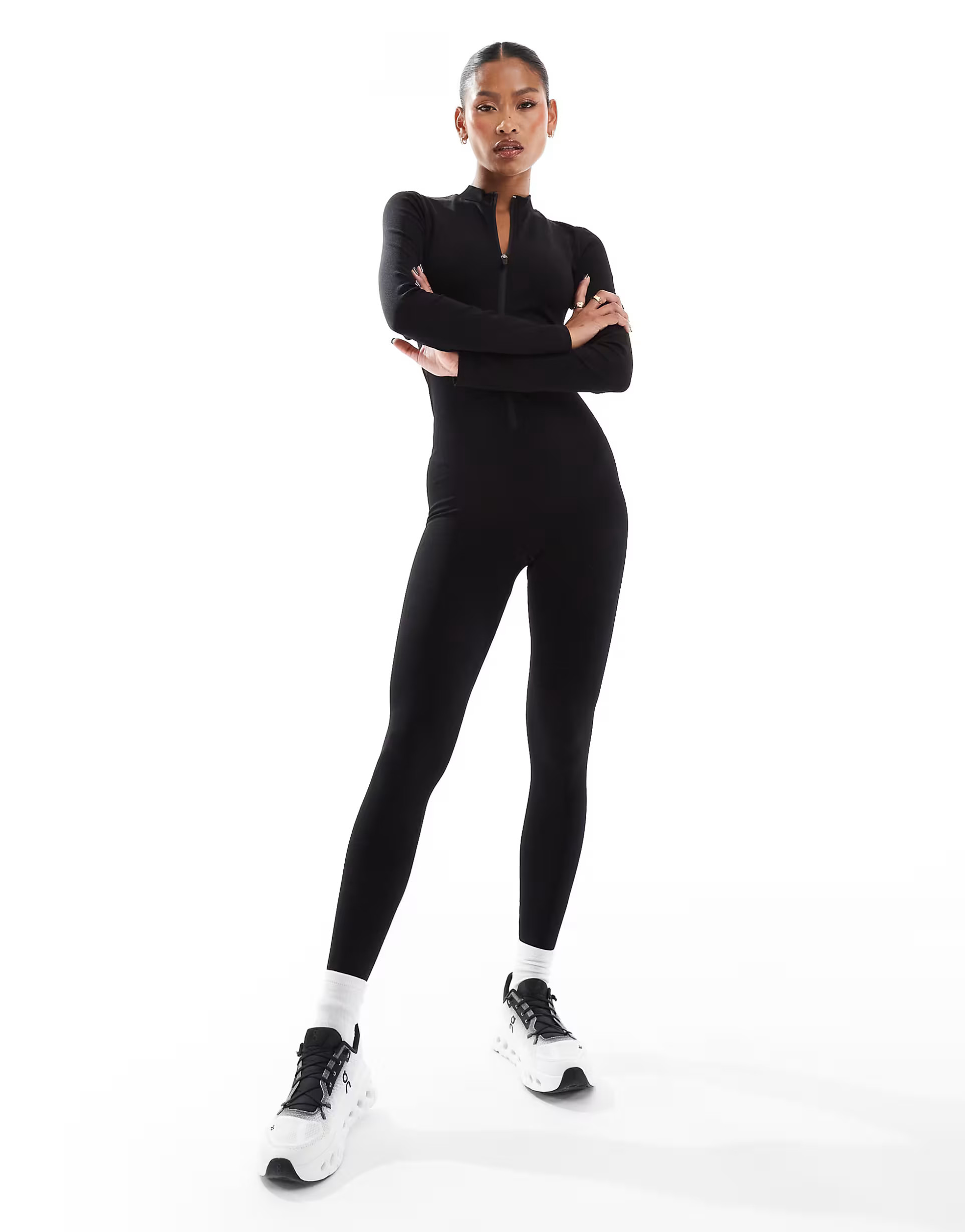 ASOS 4505 seamless zipper front all-in-one in black | ASOS (Global)