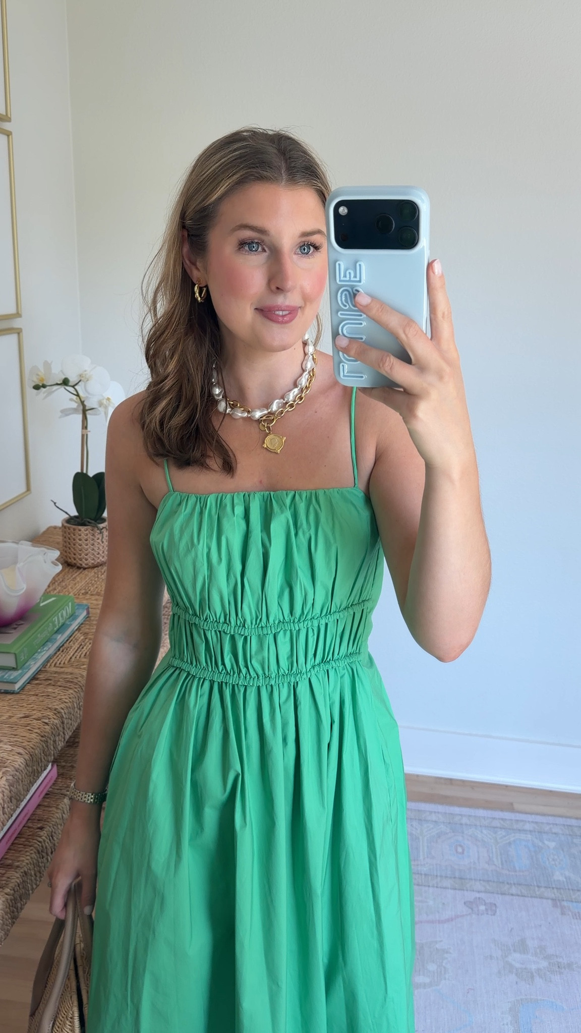 Green midi dress for summer! Wearing a S