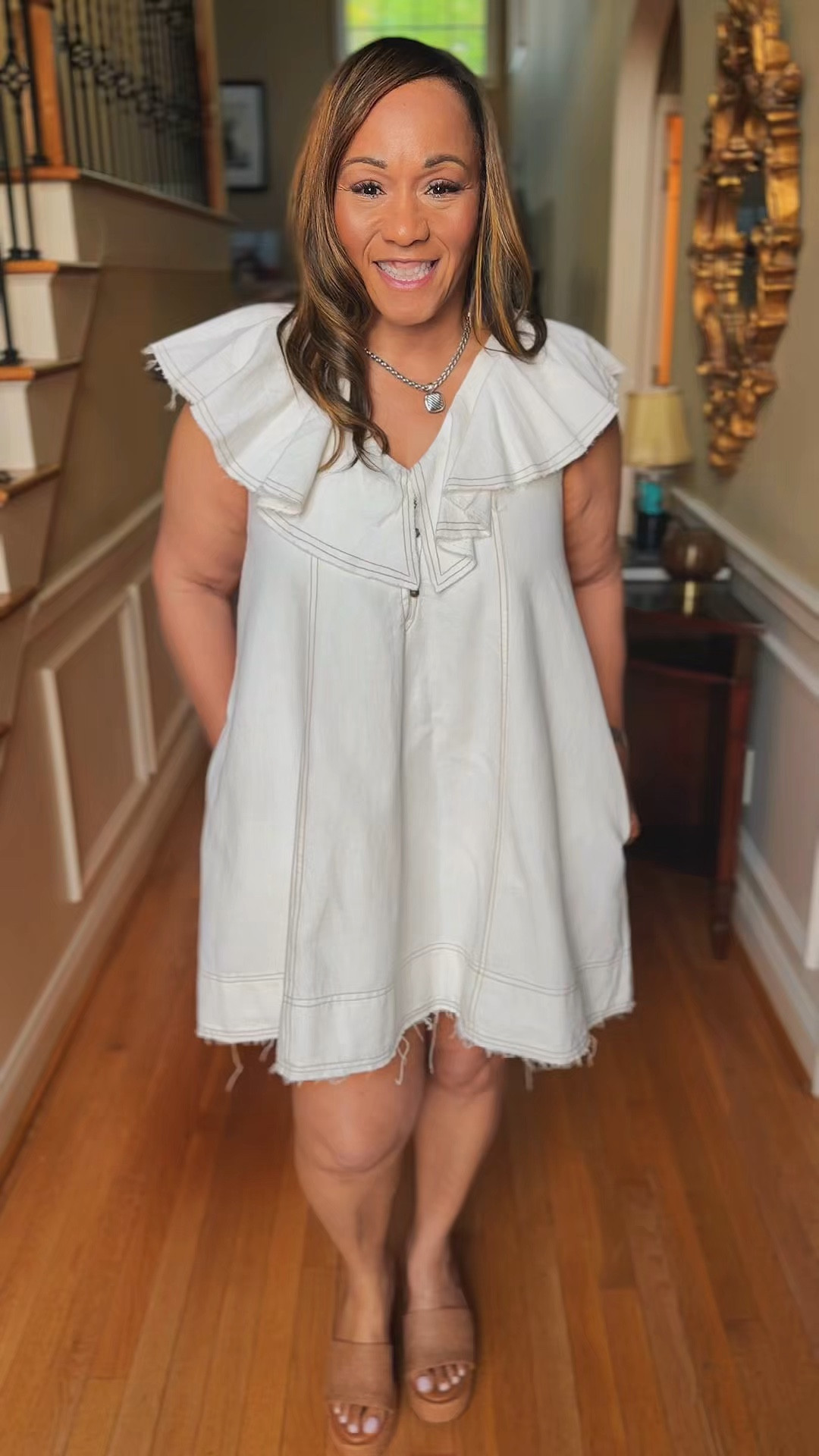 Easy breezy in this @Anthropologie  dress 
paired with my Steve Madden sandals—lightweight, flowy, and perfect for spring days & casual outings. Effortless style, all-day comfort. #LTKStyle #SpringOutfit #EasyChic