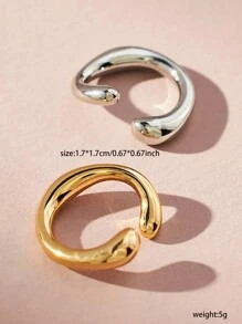 2 Pcs Golden Silver Mix Color Ear Cuffs Earrings Set for Women Man Unisex Couple | SHEIN