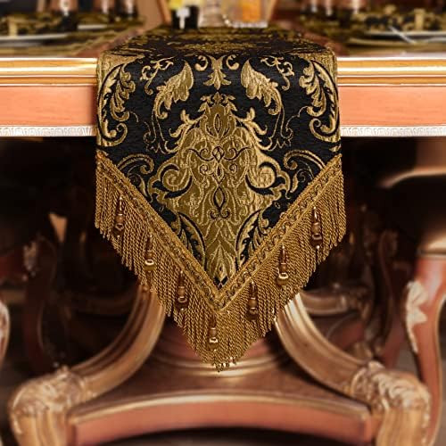 Loom and Mill Luxury Chenille Table Runner 108 Inches Long, Damask Jacquard Table Runners with Ha... | Amazon (US)