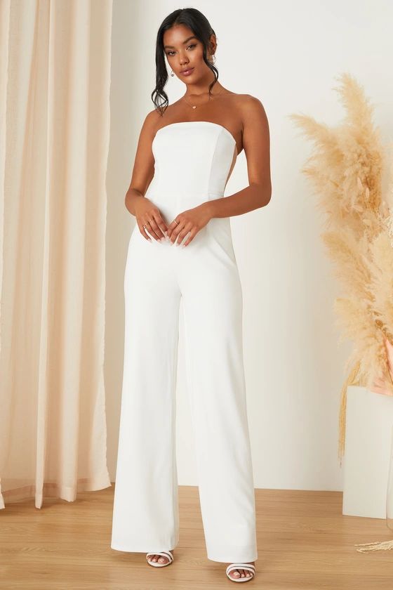Adoring Occasion White Strapless Wide-Leg Jumpsuit | Lulus (US)