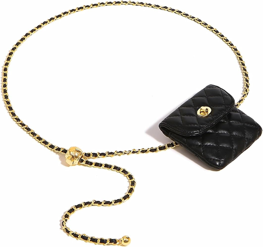 Women's Mini Chain Belt Bag with Detachable Belt, Leather Fanny Pack | Amazon (US)