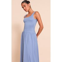 Blue Double Contour Scoop Neck Drop Waist Maxi Dress | PrettyLittleThing US