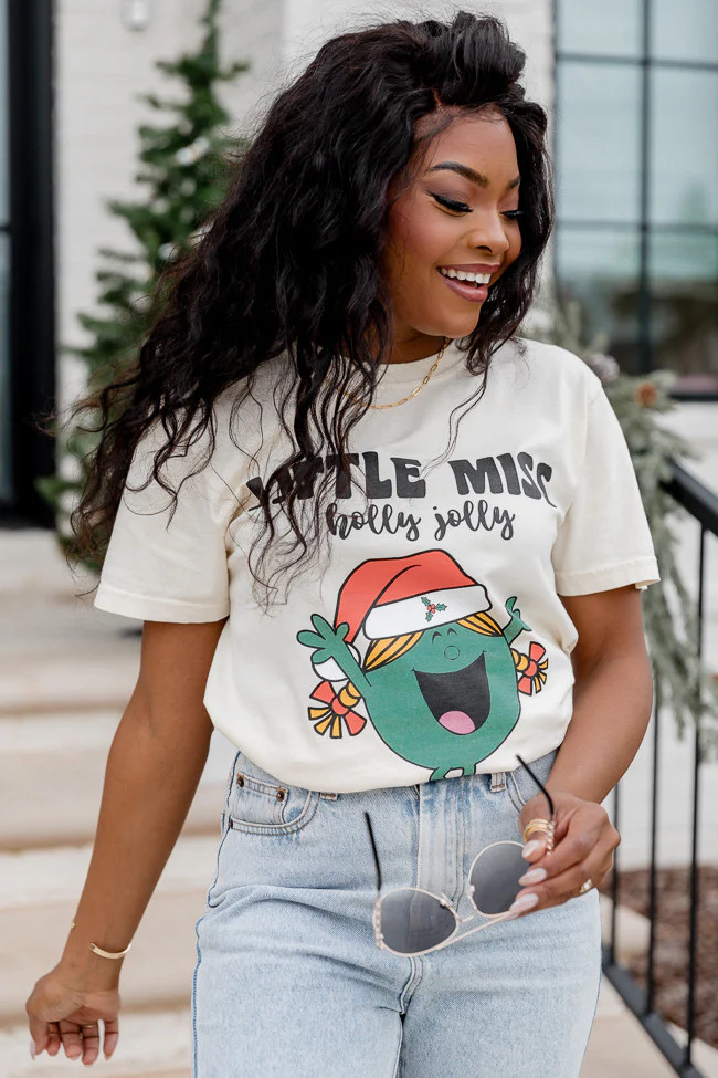 Little Miss Holly Jolly Ivory Graphic Tee | Pink Lily