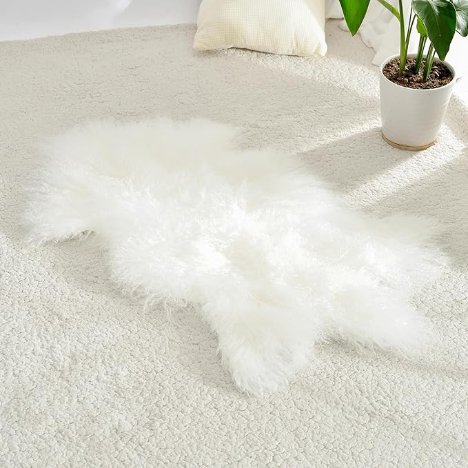 100% Genuine Sheepskin Area Rug Real Lightweight Fluffy Soft Mongolian Long Wool Fur Carpet for C... | Amazon (US)