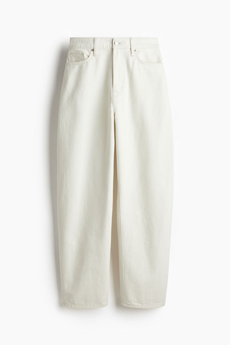H & M - High Rise Barrel Leg Jeans - White | H&M (US + CA)