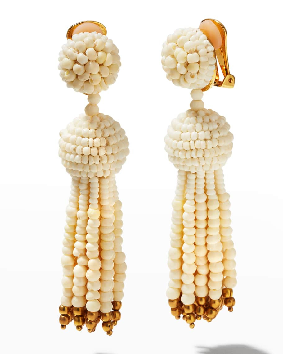 Oscar de la Renta Tassel Earrings, Natural/White | Neiman Marcus