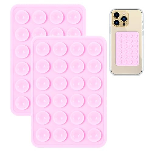 Oudizz 2Pcs Silicone Suction Phone Case Adhesive Mount, Anti-Slip Hands-Free Phone Holder, Sticky Phone Grip Compatible with iPhone and Android Cases for Tiktok Videos and Selfies, Light Pink | Amazon (US)