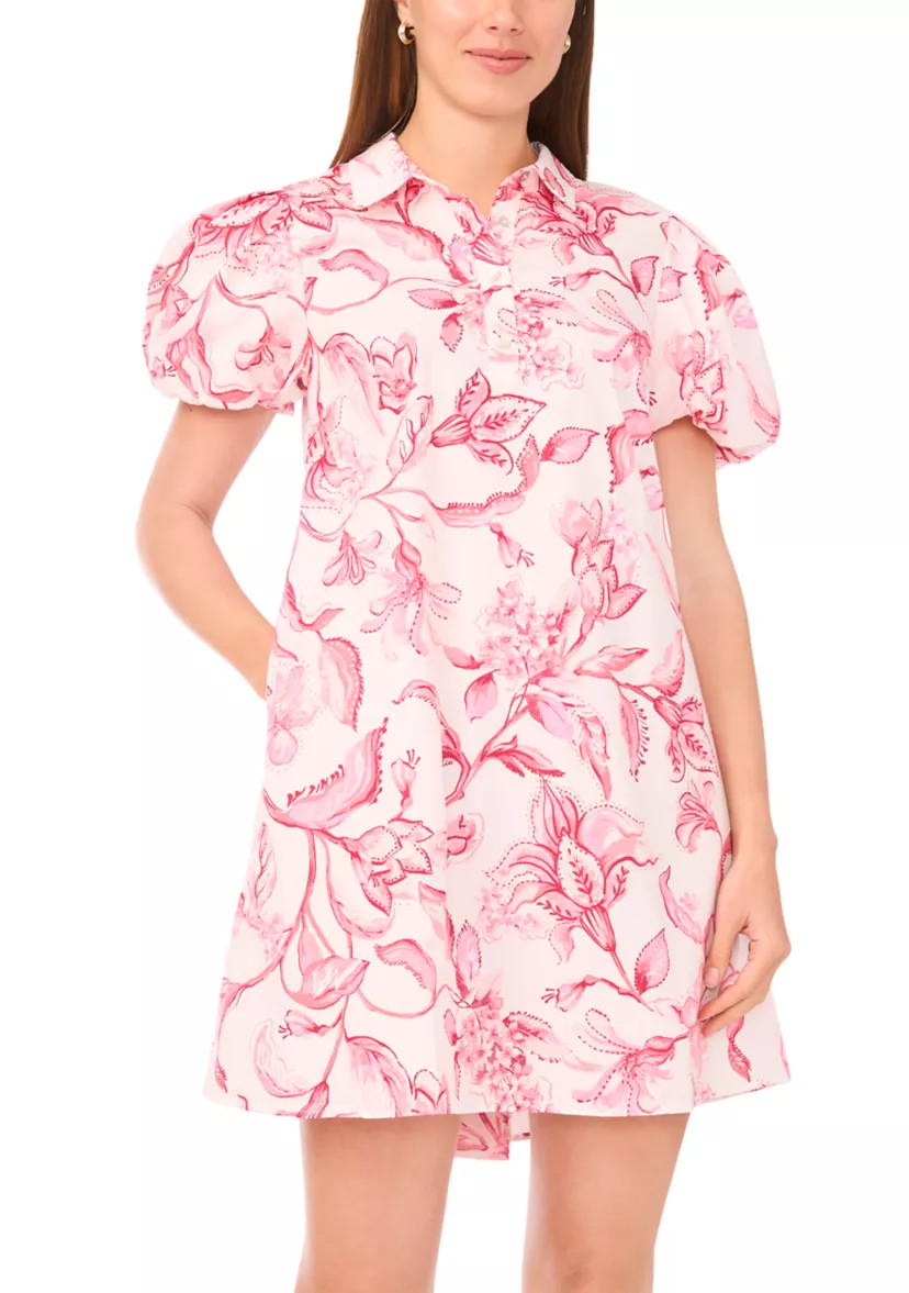 Women's Puff Sleeve Collar Printed Dress | Belk