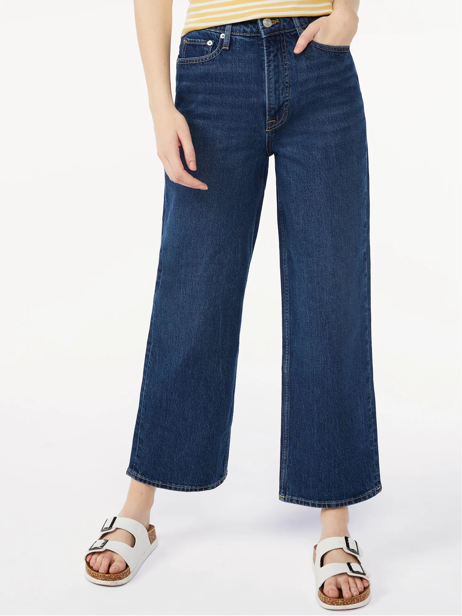 Free Assembly Women's Cropped Wide Straight Jeans - Walmart.com | Walmart (US)