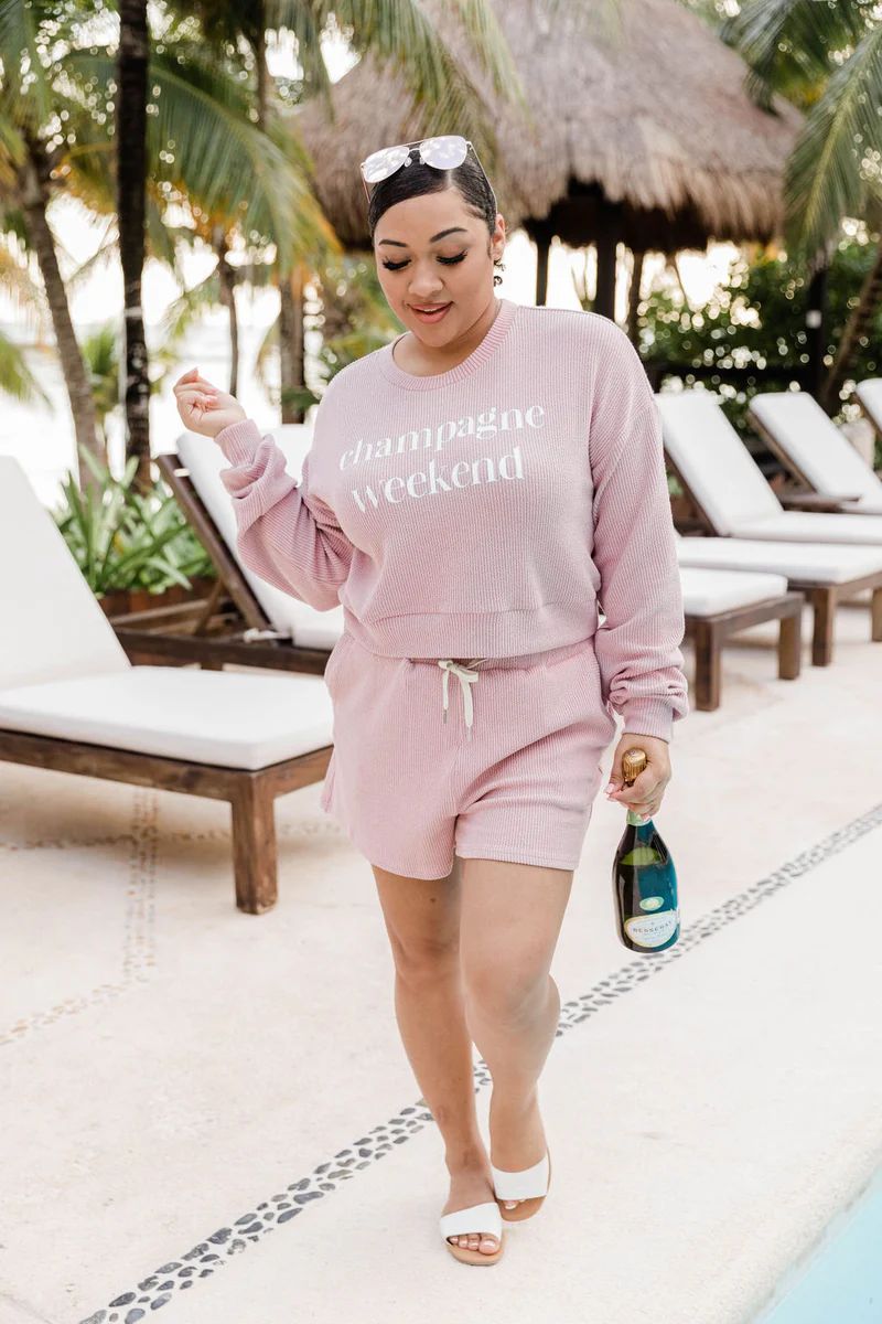 Champagne Weekend Mauve Cropped Cord Graphic Sweatshirt | The Pink Lily Boutique