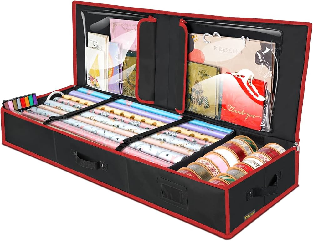 BALEINE Christmas Wrapping Paper Storage Organizer with Flexible Partitions and Pockets, 40" Dura... | Amazon (US)