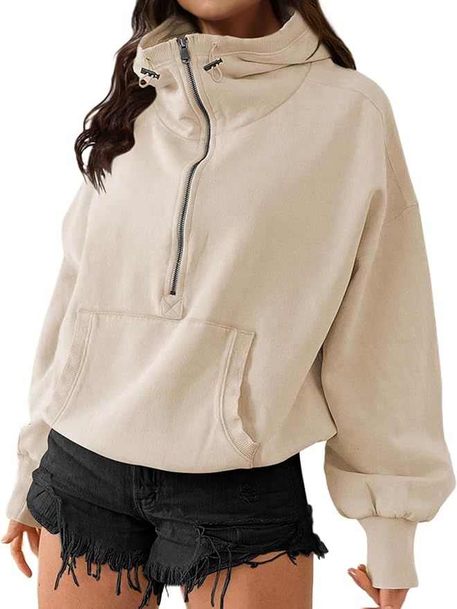 LTSCNRM Women's Half Zip Hoodies Sweatshirts Long Sleeve Workout Crop Tops Y2K Fall Pullover Pock... | Amazon (US)