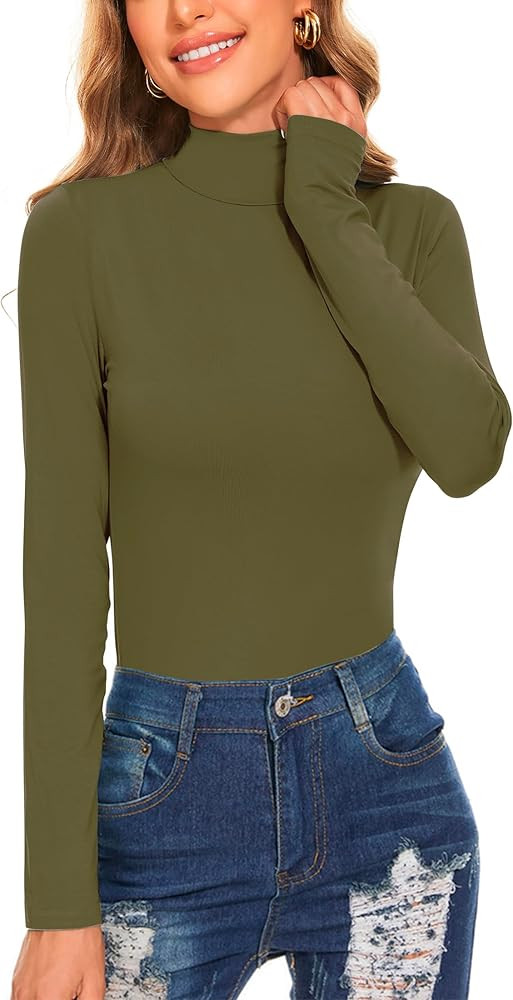 Women's Long Sleeve Mock Turtleneck Tops Casual Slim Fitted Lightweight Under Layer Pullover Shir... | Amazon (US)