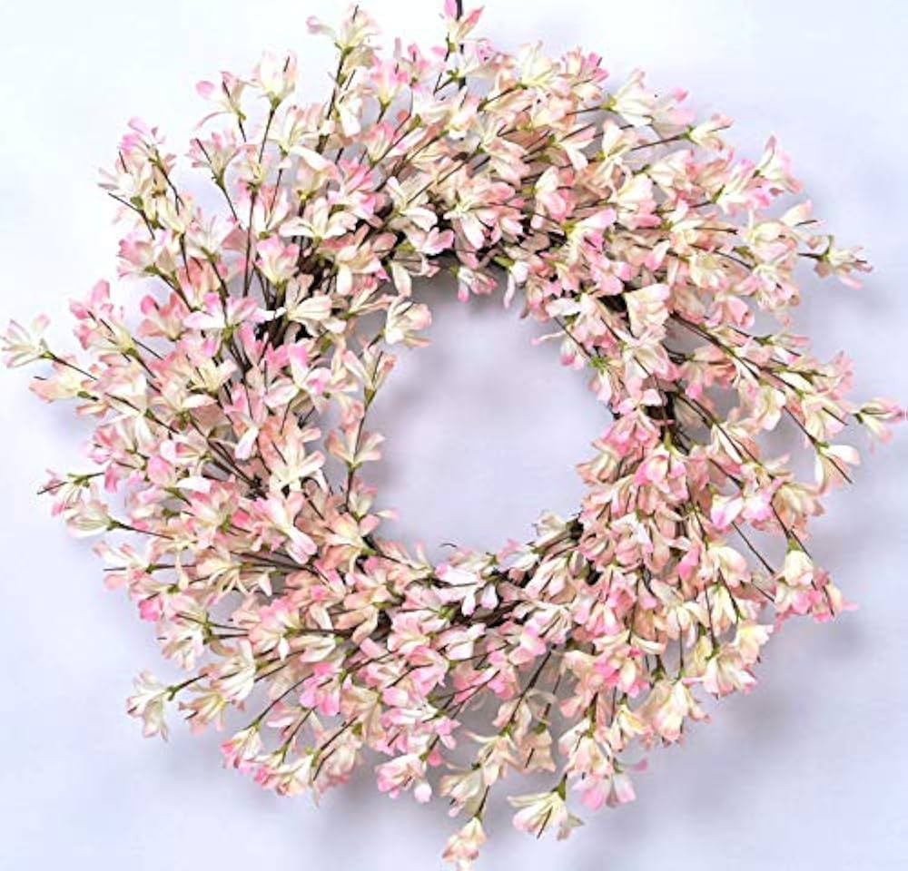 Pink Forsythia Door Wreath 24 Inch Winter Front Door Wreath Blossom Cluster Flower Farmhouse Wrea... | Amazon (US)
