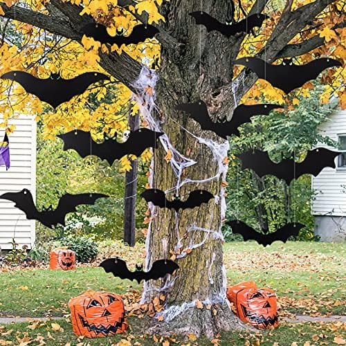 20pcs Halloween Hanging Bats Outdoor Decorations Different Sizes Fake Black Bats with Glow in the Da | Amazon (US)