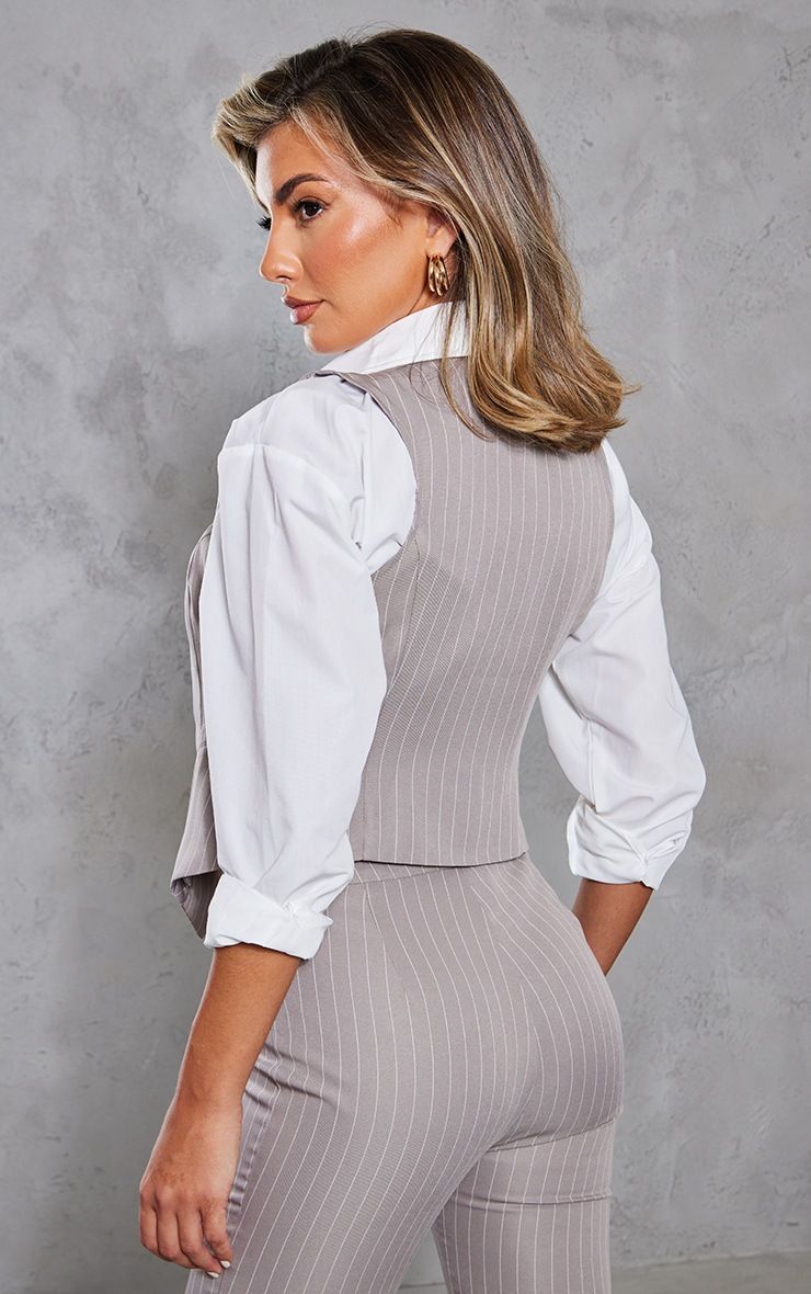 Grey Pinstripe Tailored Longline Vest | PrettyLittleThing US