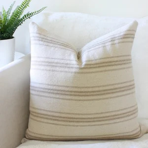 Beige & White Striped Pillow Cover, Beige Striped Modern Farmhouse Pillow, Striped Boho Pillow, S... | Etsy (US)
