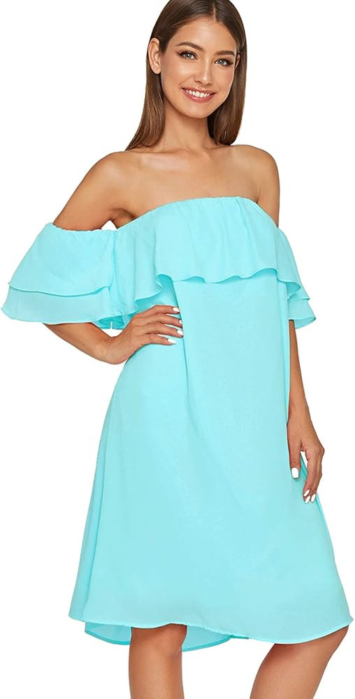 Women's Off Shoulder Ruffles Shift Loose Summer Vacation Mini Dress | Amazon (US)