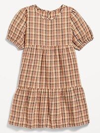 Puff-Sleeve Double-Weave Plaid Swing Dress for Girls | Old Navy (US)
