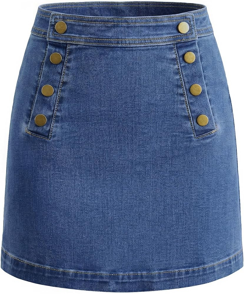 Belle Poque Denim Mini Skirt High Waisted Button-Front Sailor Jean Skirts for Women with Back Pat... | Amazon (US)