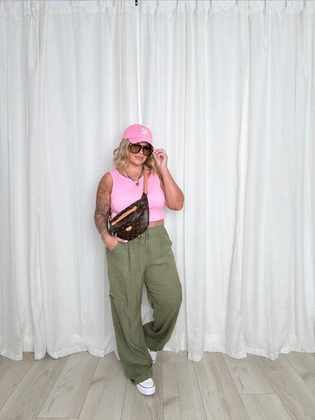 Tank L 
Pants xl - they are really long great for girls over 5’5 I’m wearing platform converse and they are still long on me and I’m 5’5 
Linked similar bag 
Nyx natural liner & coverstar lipstick 
#Midsize #Cargo #Amazon #AmazonFashion #Pink 

#LTKstyletip #LTKmidsize #LTKfindsunder50

#LTKMidsize #LTKFindsUnder100 #LTKStyleTip