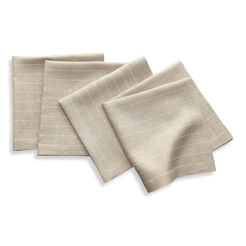 Solino Home Linen Napkins Set of 4-100% Pure Linen Pinstripe Natural and White Cloth Dinner Napkins 20 x 20 Inch for Fall, Autumn, Thanksgiving, Christmas, Holiday - Handcrafted and Machine Washable | Amazon (US)