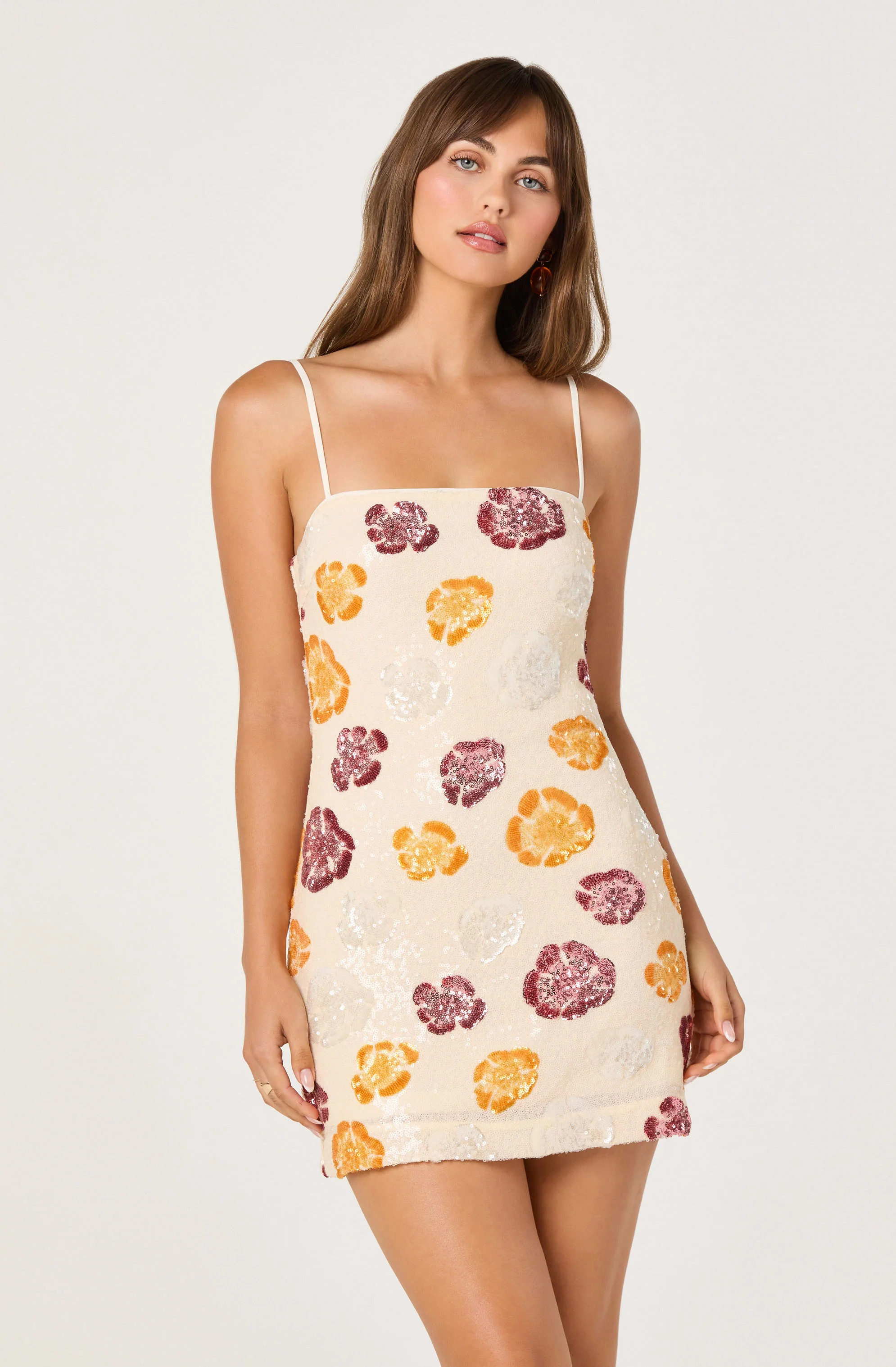 Abelia Sequined Floral Mini Dress - Ivory multi floral / XS | ASTR The Label (US)