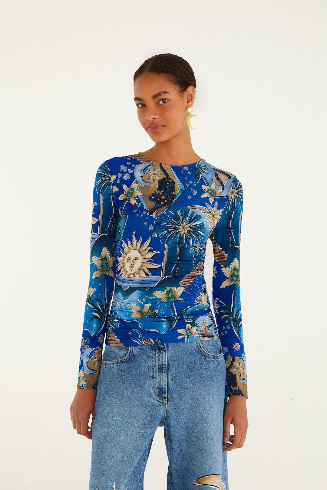 Blue Mystical Long Sleeve Jersey Blouse | FARM Rio | FarmRio (US)
