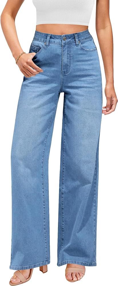 GRAPENT Wide Leg Jeans for Women Trendy High Waisted Stretchy Denim Pants 90s Baggy Jeans Trouser... | Amazon (US)