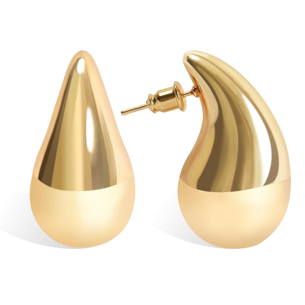 Chunky Gold Hoop Earrings for Women - 18K Gold Plated Fashion Statement Earrings - Lightweight Tr... | Amazon (US)