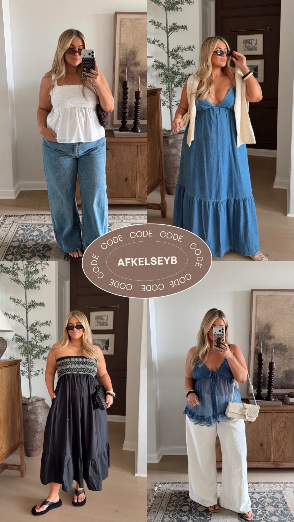 @abercrombie sale!! Some of my faves are on sale plus my code ‘AFKELSEYB’ 🤍

All dresses- large 
White top- large 
Blue Jeans- these were 34 postpartum
Blue sheer top- large 
White jeans- 33 long

#LTKootd #LTKSaleAlert #LTKMidsize
