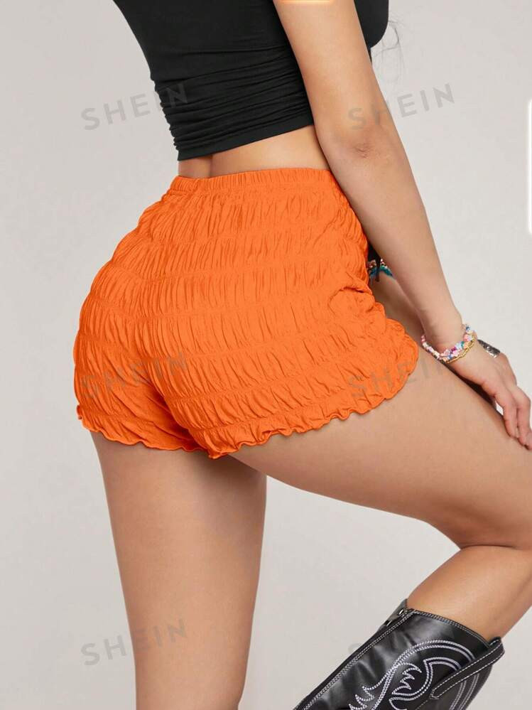 SHEIN EZwear Women Solid Color Knitted Slim Fit Low Waist Shorts With Textured Details | SHEIN