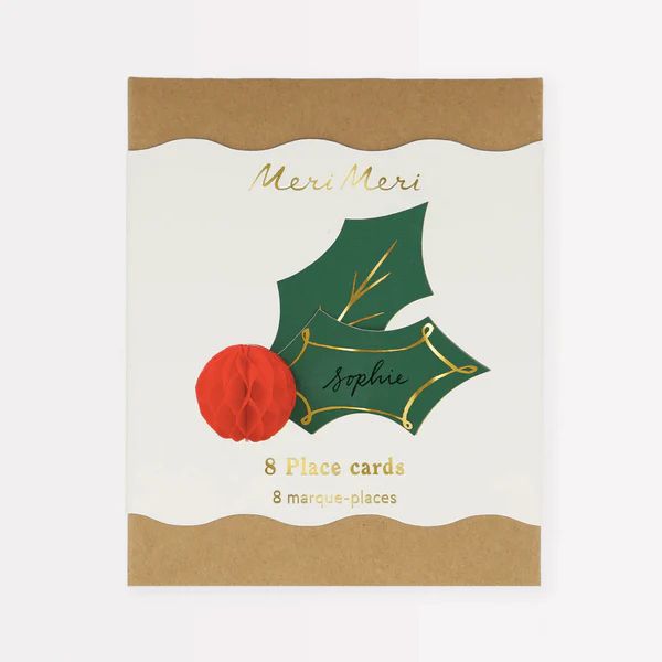 Christmas Holly Honeycomb Placecards | WH Hostess Social Stationery