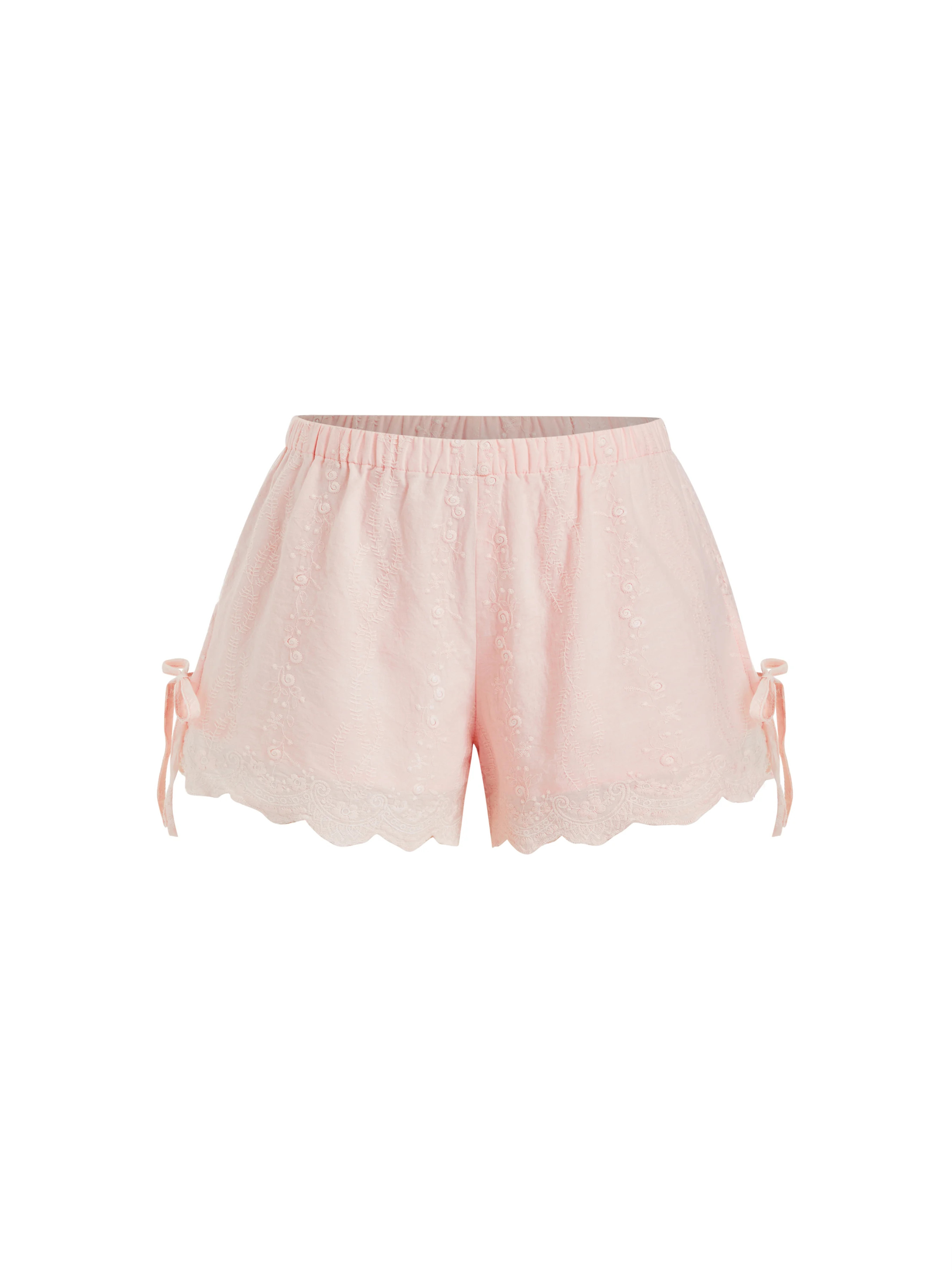 Cotton Low Rise Embroidery Tie Side Split Pointed Hem Oversized Shorts | Cider