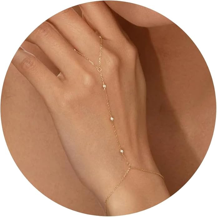 Gold Hand Chain Bracelet for Women Trendy, Dainty 14k Gold Ring Bracelet Hand Chain Finger Ring S... | Amazon (US)