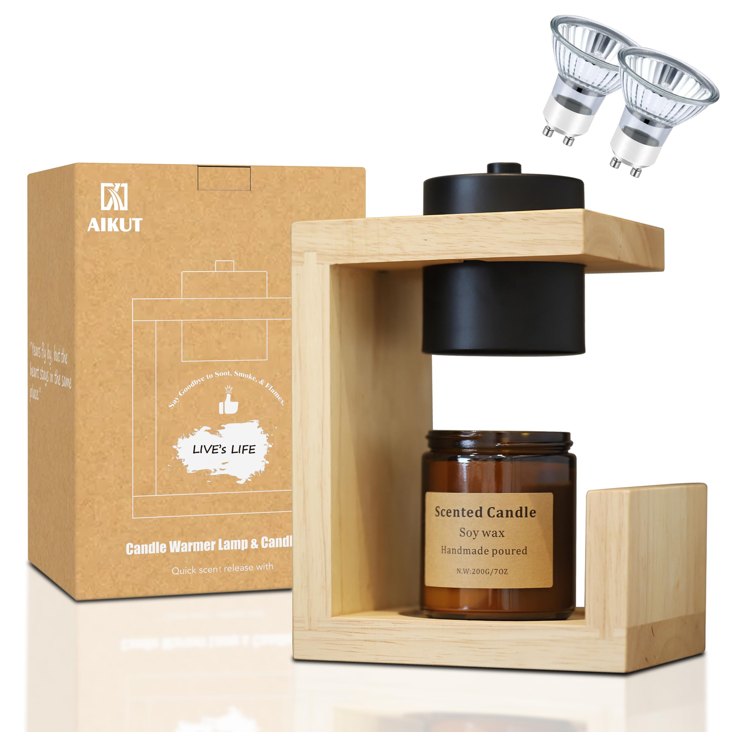 Candle Warmer Lamp, with 2 Bulbs,Timer & Dimmer,Simple Natural Wood,Compatible Up to 4.5 inch Can... | Amazon (US)