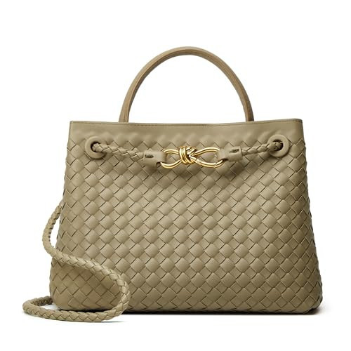 Woven Tote Bag Womens Purse: Vegan Leather Shoulder Handbags - Fashion Summer Beach Tote Bags - Large Travel Totes Handwoven Satchel for Holidays (Green) | Amazon (UK)