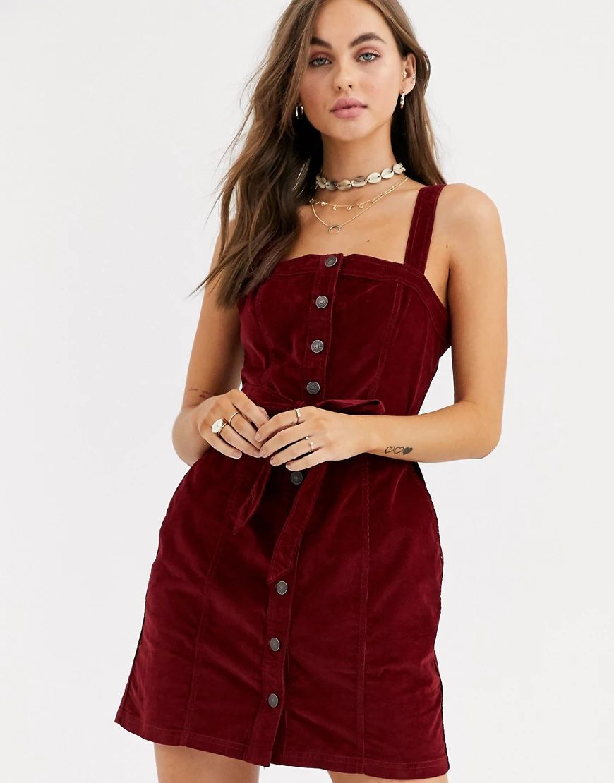 Abercrombie & Fitch cord button thru pinifore dress-Red | ASOS (Global)
