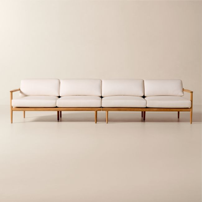 Tide 2-Piece Teak Outdoor Sectional Sofa with Ivory Sunbrella® Cushions | CB2