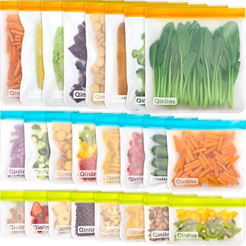 Reusable Food Storage Bags - 24 Pack BPA FREE Flat Freezer Bags(8 Reusable Gallon Bags + 8 Leakpr... | Amazon (US)