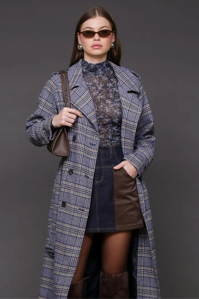 Avec Les Filles Plaid Herringbone Double Breasted Trench Coat | Nordstrom | Nordstrom