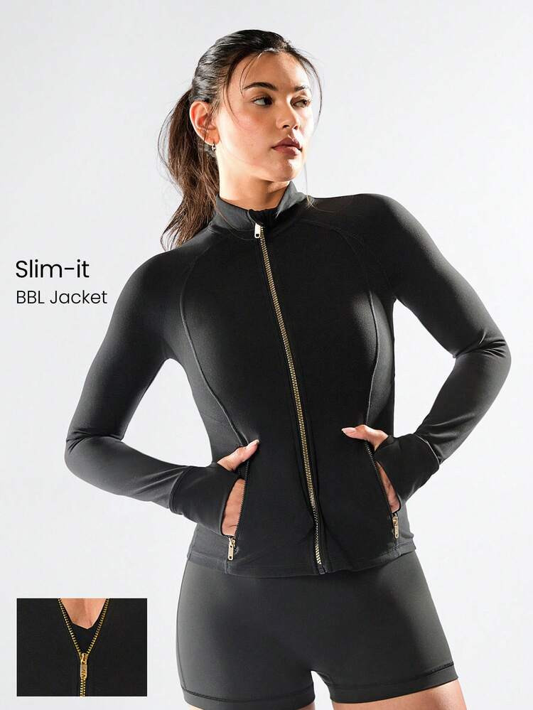 Gold Zipper Jacket | SHEIN