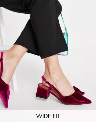 ASOS DESIGN Wide Fit Suzy bow slingback mid heeled shoes in magenta | ASOS (Global)