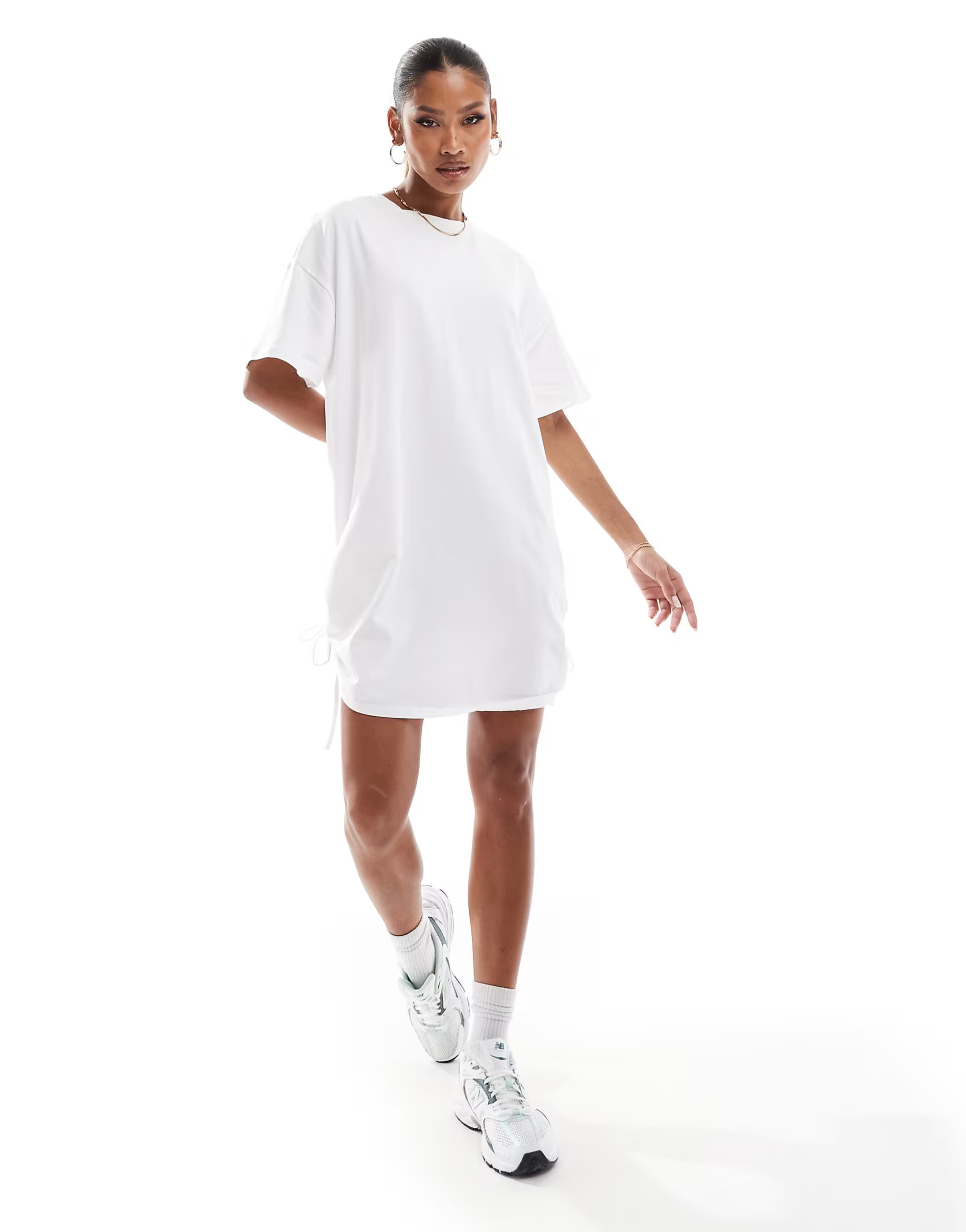 In The Style ruched side oversized mini t-shirt dress in white | ASOS (Global)