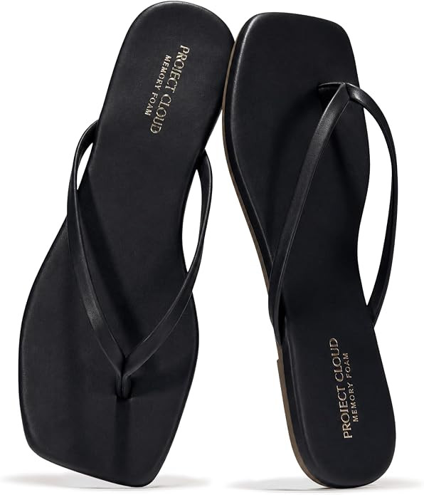 Project Cloud Square Toe Flip Flops For Women Footwear - Non Slip with Memory Foam Insole Beach E... | Amazon (US)