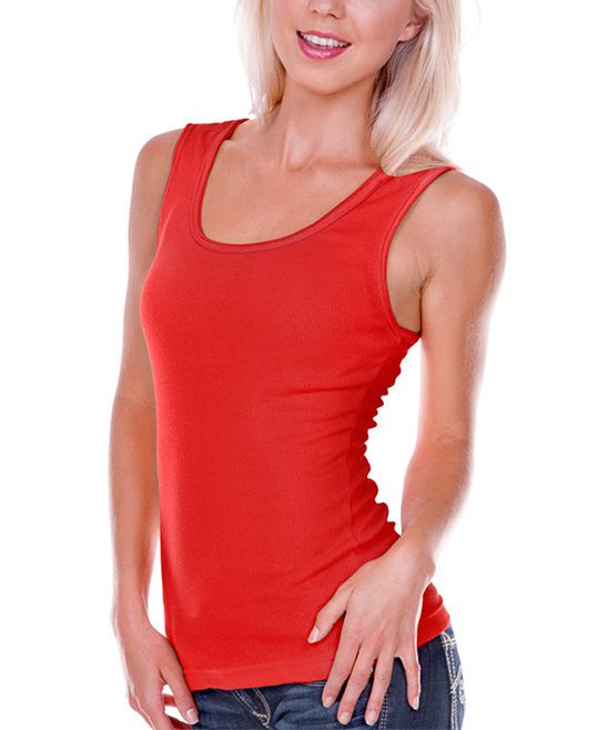 Kavio! Women's Tank Tops RED - Red Scoop Neck Fitted Tank | Zulily