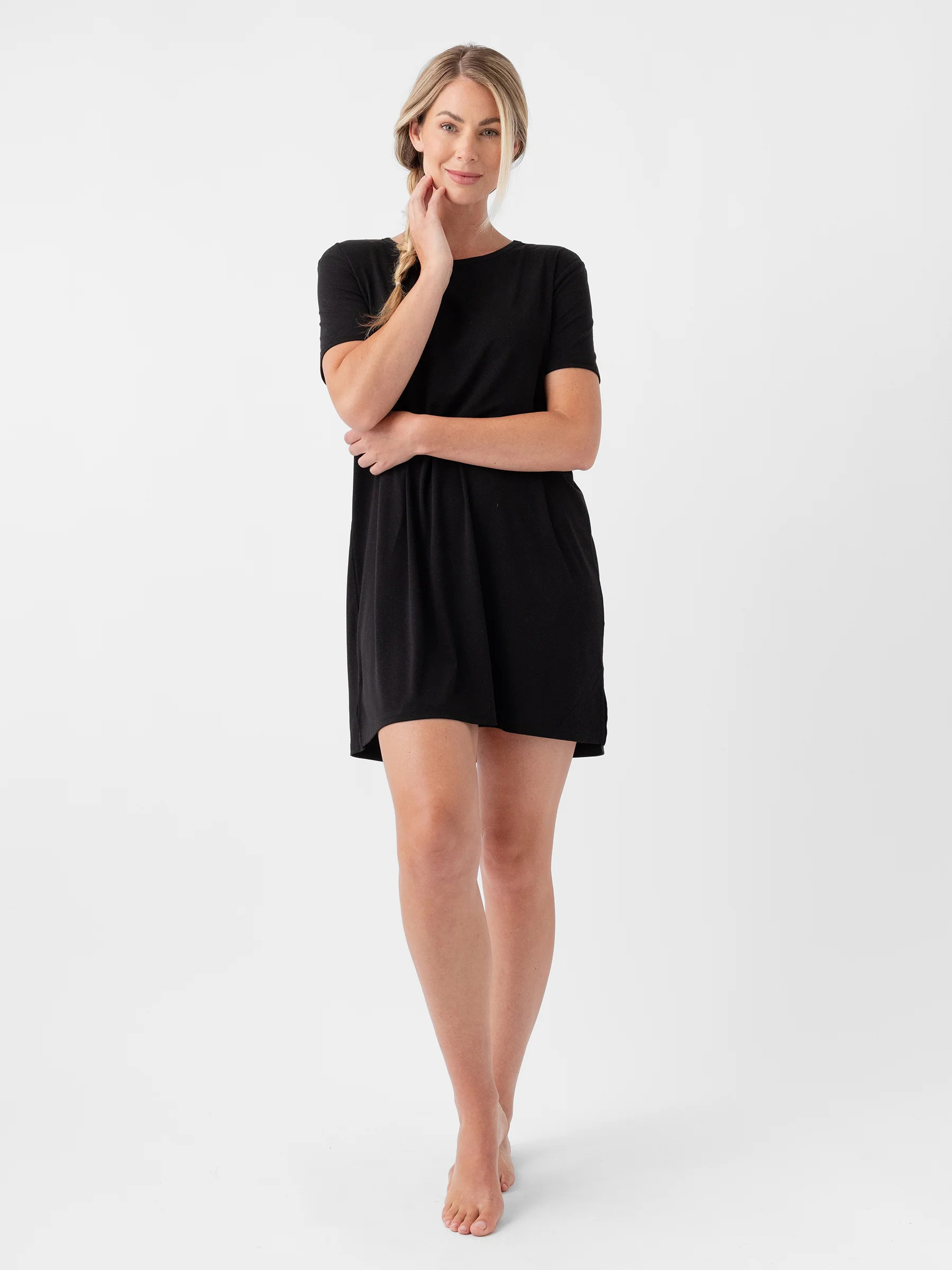 Women's Bamboo Viscose Stretch-Knit Sleep Dress - Wholesale in Black (Size: Small) - Cozy Earth | Cozy Earth