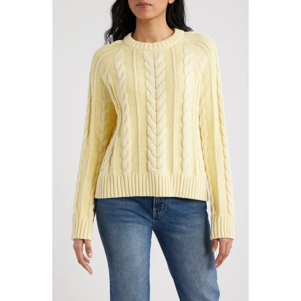 Pendleton Cable Stitch Cotton Sweater in Butter Yellow at Nordstrom, Size X-Large | Nordstrom